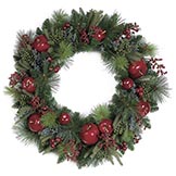 24 inch Mixed Pine Wreath with Apple, Berries and Cedar