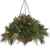 15 Inch Hanging PVC Pine Basket: LED Lights