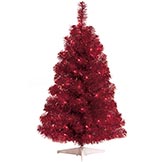 3 Foot Red Tinsel Christmas Tree: Red Lights