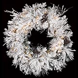 34 inch Flocked Long Twig Pine Wreath: Clear Lights