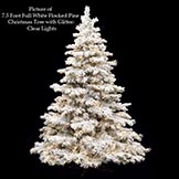 7.5 Foot Full White Flocked Pine Tree with Glitter: Clear Lights