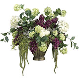 23 inch Hydrangea, Lilac, Snowball, & Rose Arrangement in Metal Pot