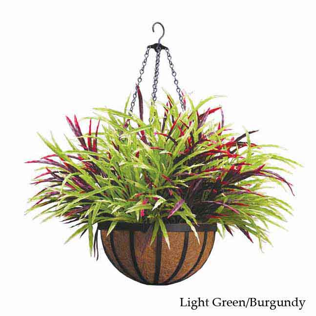 Outdoor Artificial Ribbon Grass in Decorative Hanging Basket with Chain