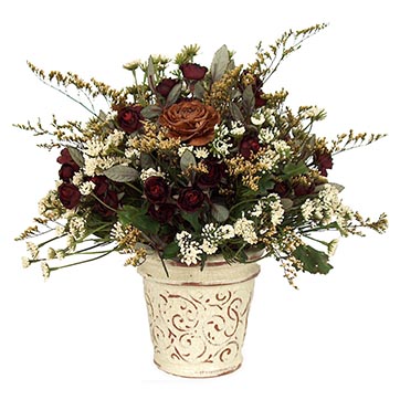 Wood Cedar and Burgundy Rose Arrangement