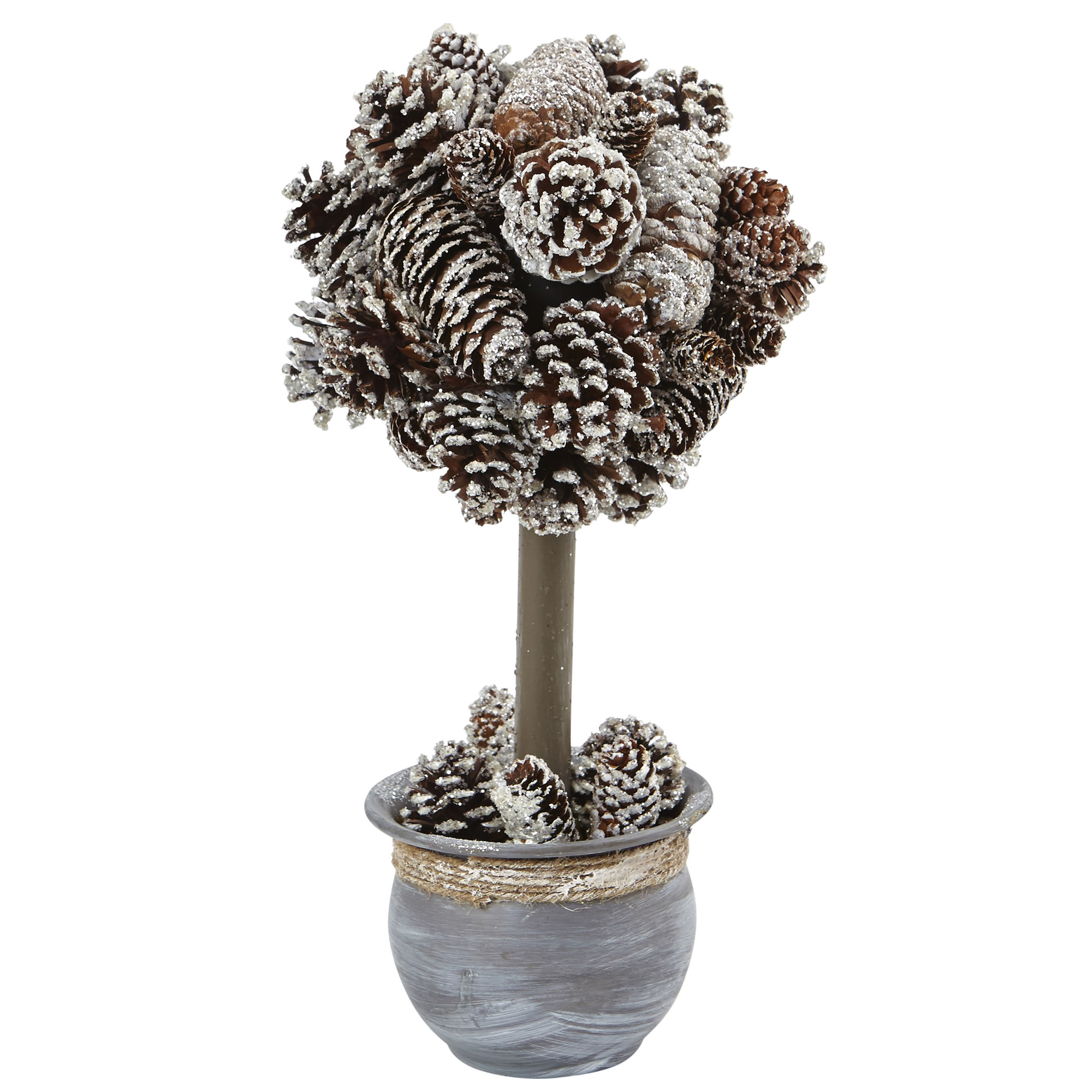 14 inch Snowy Pine Cone Topiary