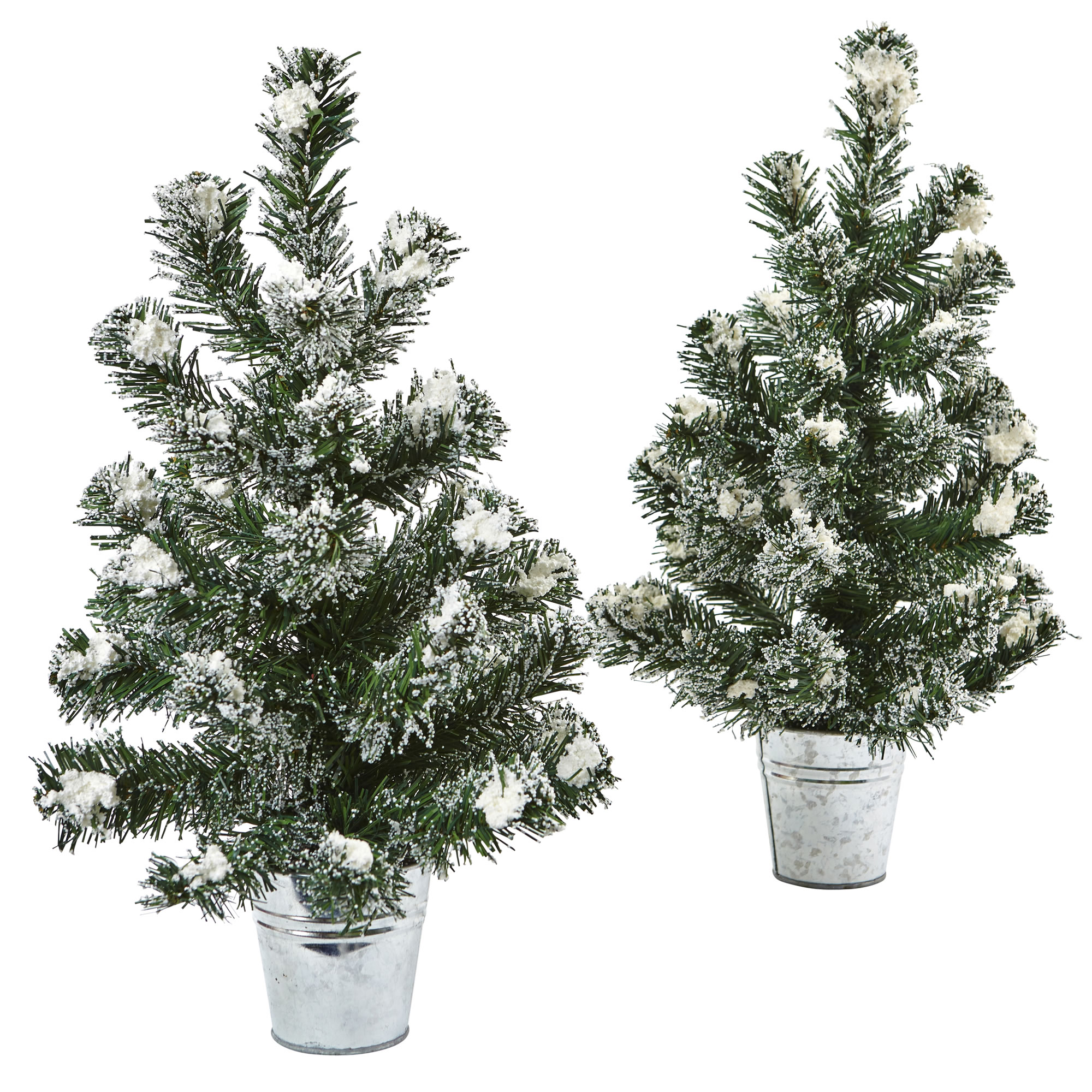 18 inch Snowy Pine Tree with Tin (Set of 2)