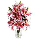 18.25 inch Indoor Silk Rubrum Lily with Decorative Vase