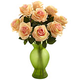 18 inch Indoor Silk Roses in Colored Decorative Glass Vase