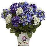 11 inch Silk Indoor Mixed Blue/Purple Hydrangea in Floral Planter
