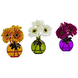 9 inch Silk Indoor Gerber Daisy in Colored Decorative Vase (Set of 3)