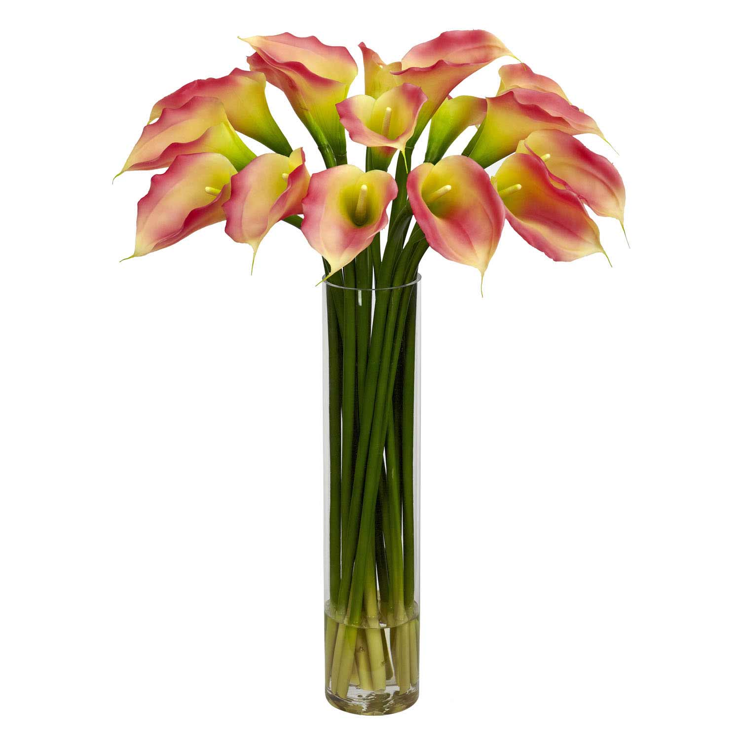 Silk Calla Lillies with Tall Cylinder Vase 1251 Nearly Natural