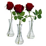 Rose with Bud in Vase (Set of 3)