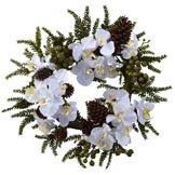22 inch Artificial Phalaenopsis & Pine Wreath