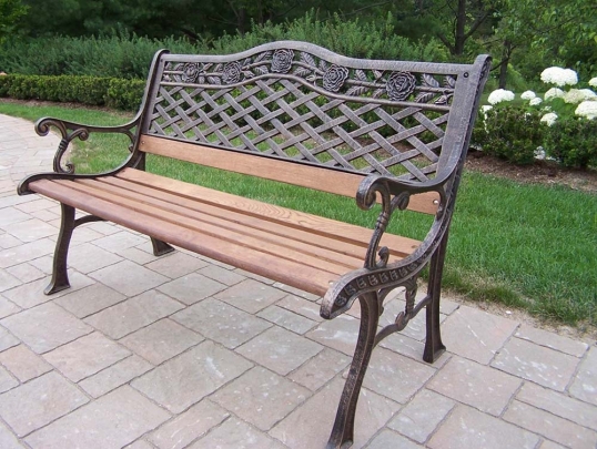 Oakland Living Tea Rose Cast Aluminum Wood Garden Bench 3001 AB Oakland Living Tea Rose Cast Aluminum Wood Garden Bench 3001 AB