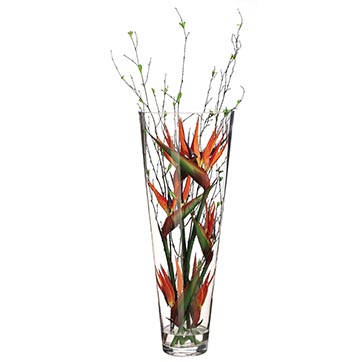 Artificial Birds of Paradise and Bamboo Branches in Acrylic Water