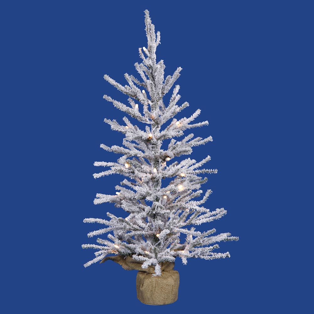 36 inch Flocked Angel Pine Tree: Clear LEDs