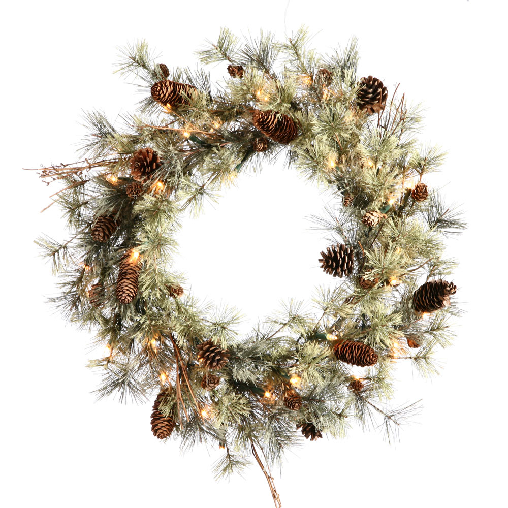 30 inch Dakota Wreath: Clear LED Lights