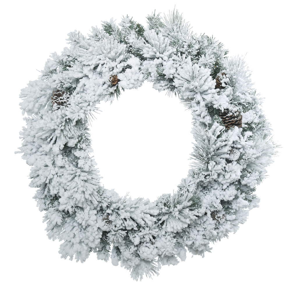 30 inch Flocked Ashton Pine Wreath: Unlit