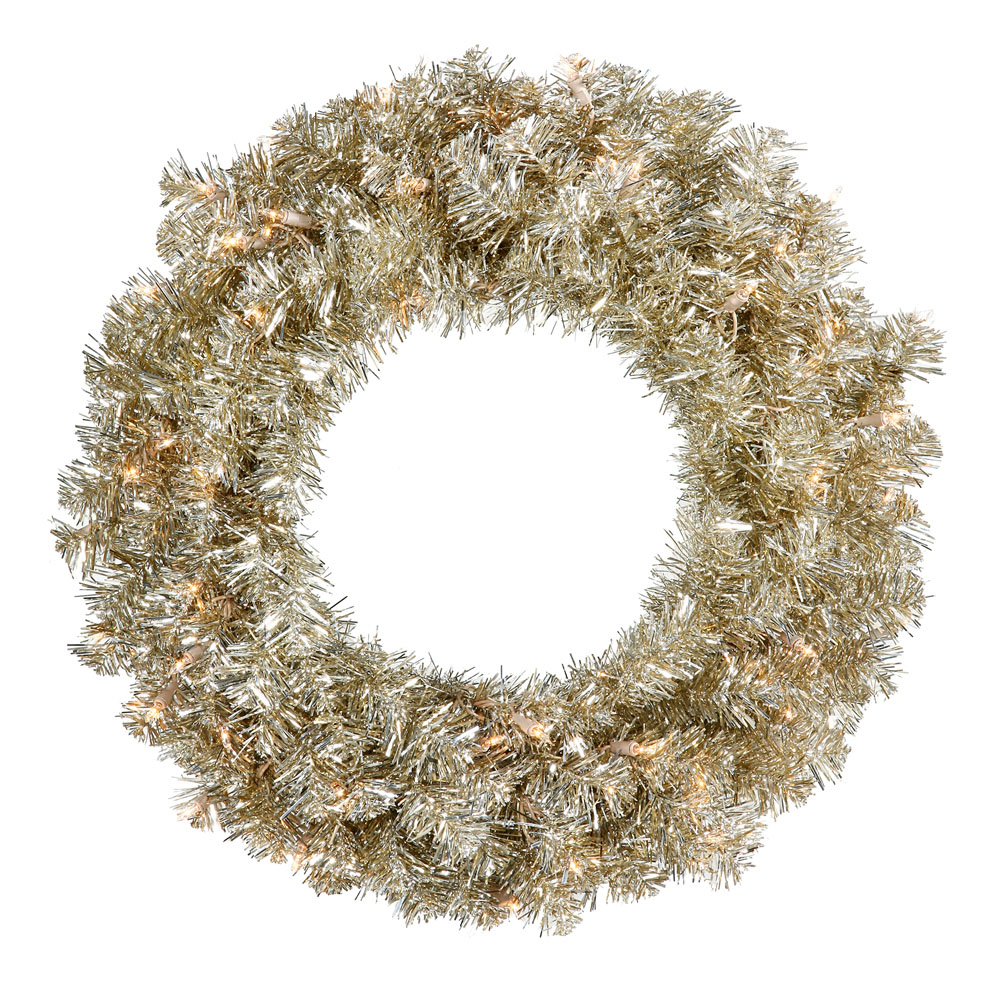 24 inch Champagne Wreath: Clear Lights
