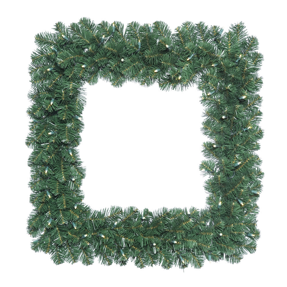 30 inch Oregon Fir Square Wreath: Clear LED Lights