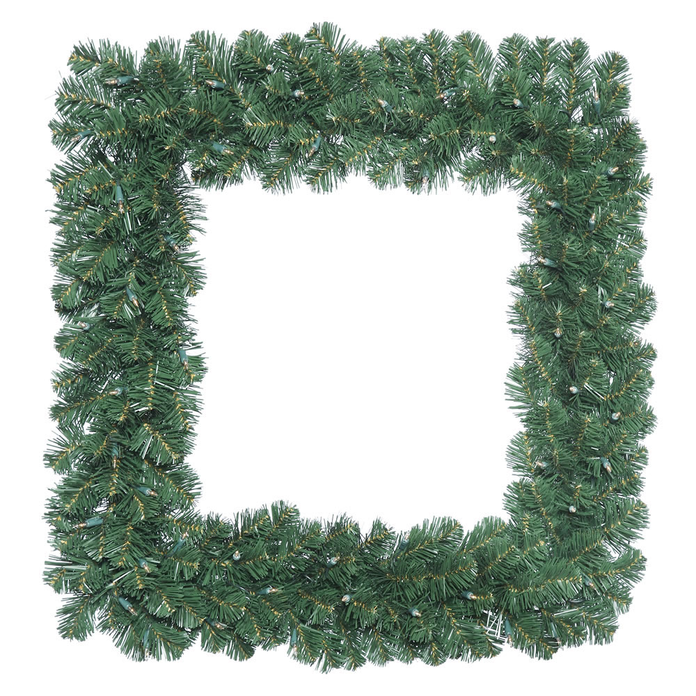 30 inch Oregon Fir Square Wreath: Clear Lights