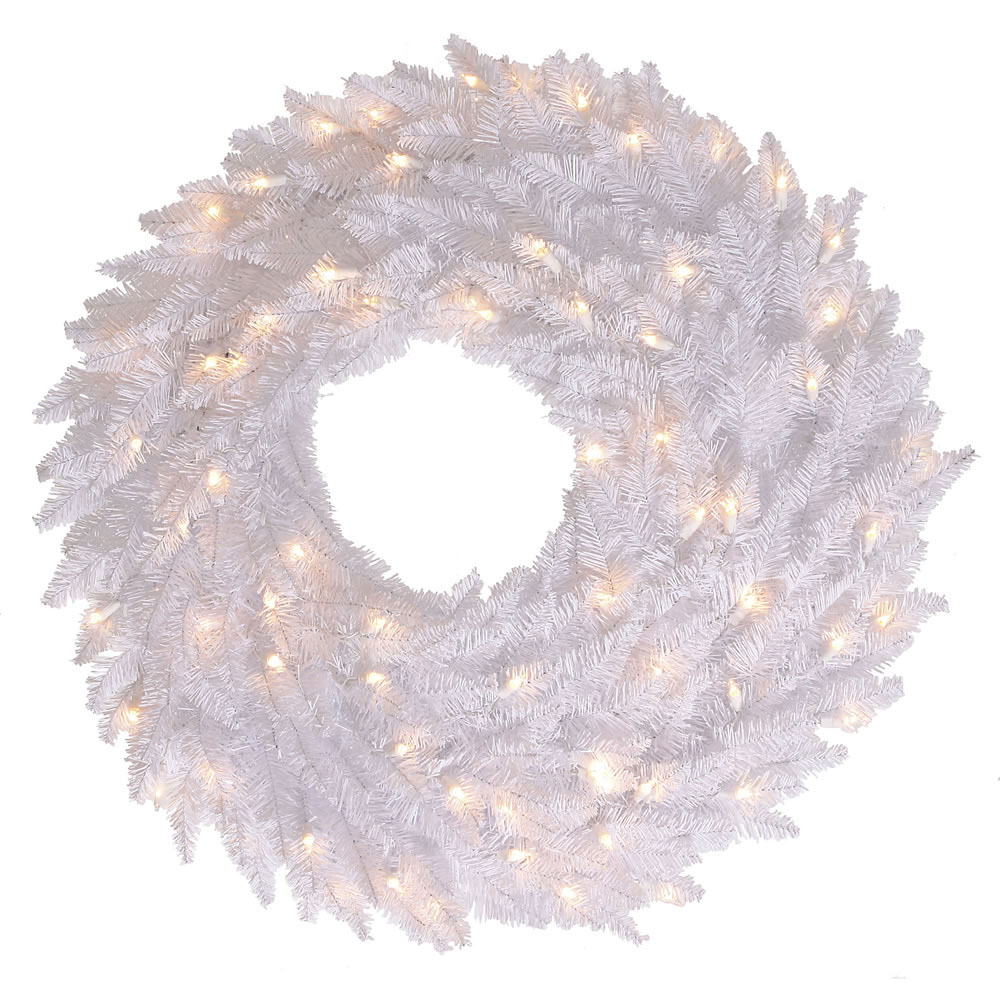 24 inch White Fir Wreath: Clear LEDs