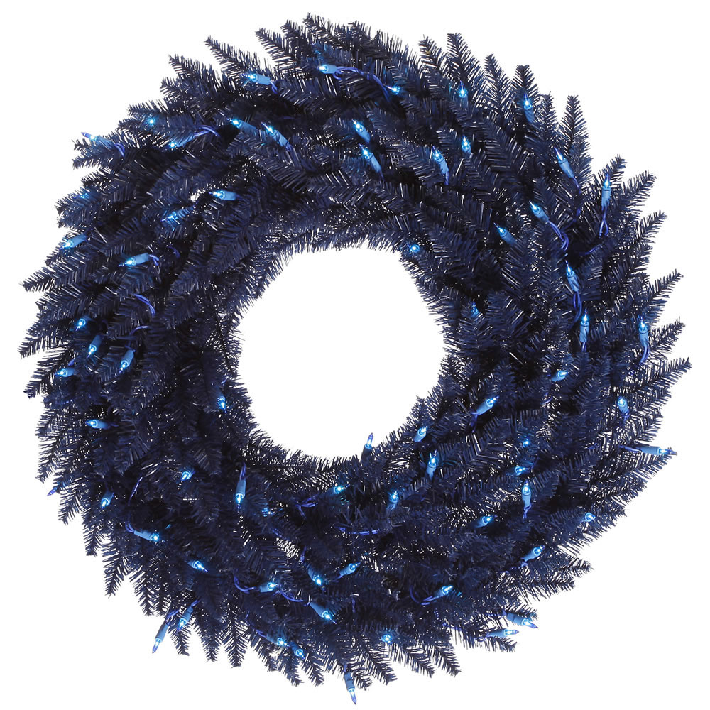 30 inch Navy Blue Fir Wreath: Blue Lights