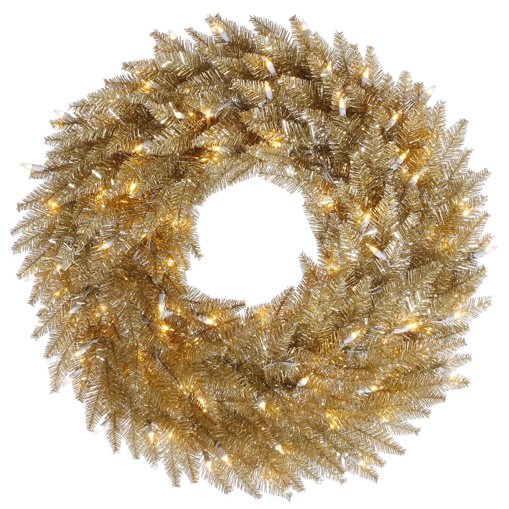 24 inch Champagne Fir Wreath: Clear LEDs