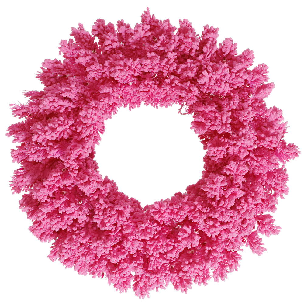 24 inch Flocked Pink Fir Wreath: Unlit