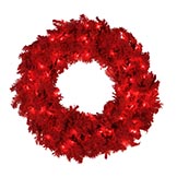 24 inch Red Flocked Spruce Wreath: Red Lights