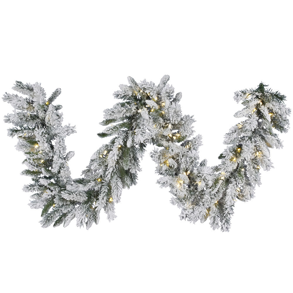 9 foot flocked snow ridge garland warm white led lights 9 foot flocked snow ridge garland warm white led lights