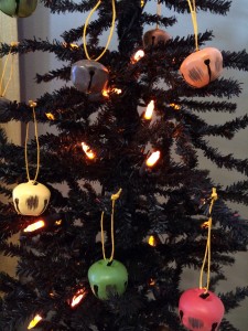 Bell Halloween Ornaments on a Black Tree