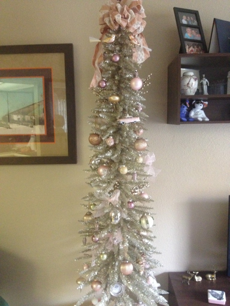 Champagne Pencil Tree with Peach Ornaments
