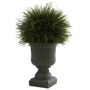 17-Inch Outdoor Potted Grass in Decorative Urn