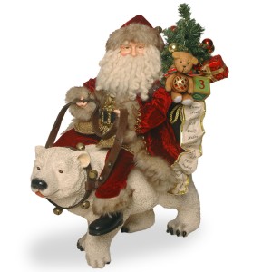 20-Inch Polar Bear with Santa Figurine