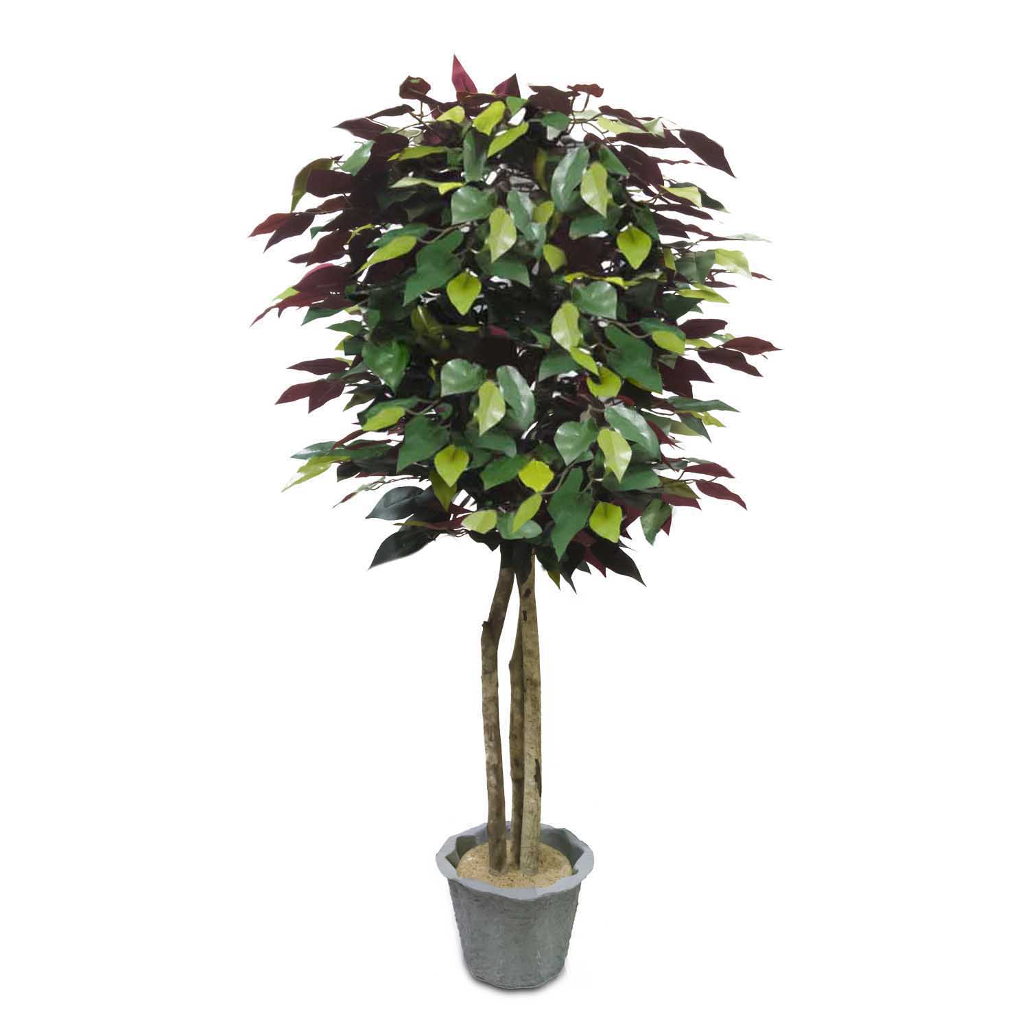 Lalu Home 4 Foot Wine Red/Green Artificial Ficus Tree with Natural