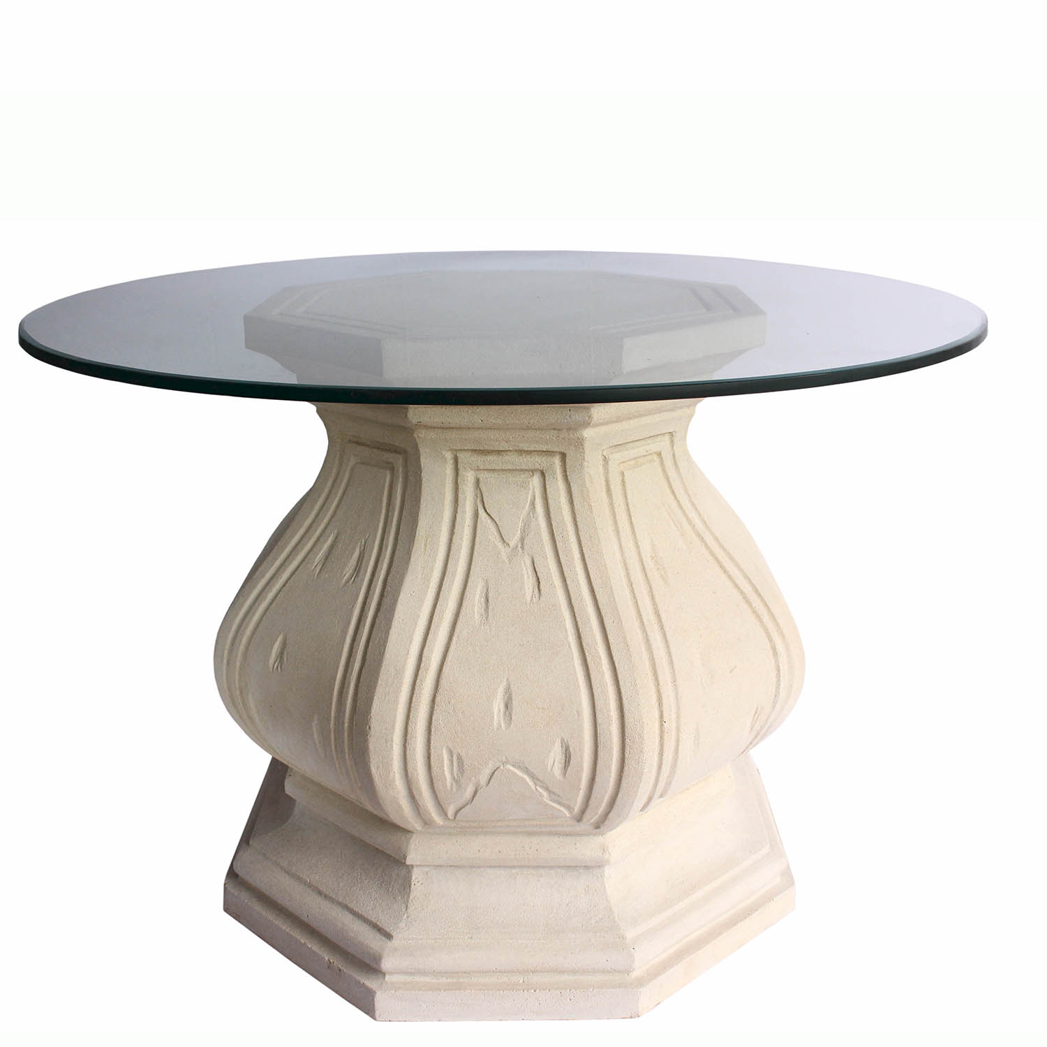 Louis Xiv Cast Limestone Octagonal Glass Top Table