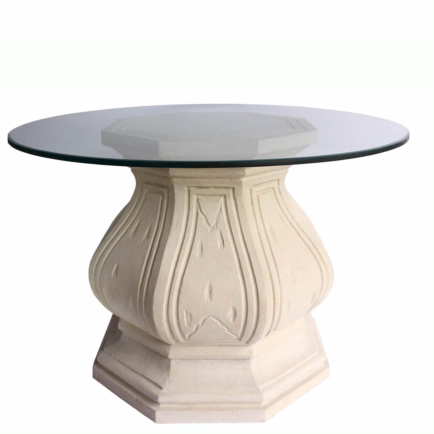 Louis XIV Cast Limestone Octagonal Glass Top Table