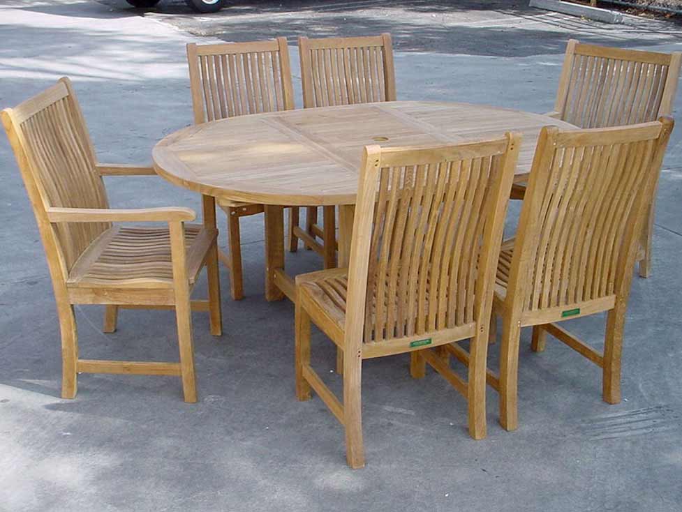 Teak Oval Extension Table with Chicago Side and Arm Chairs