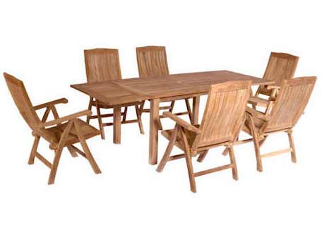 Teak Extension Table With 6 Reclining Arm Chairs