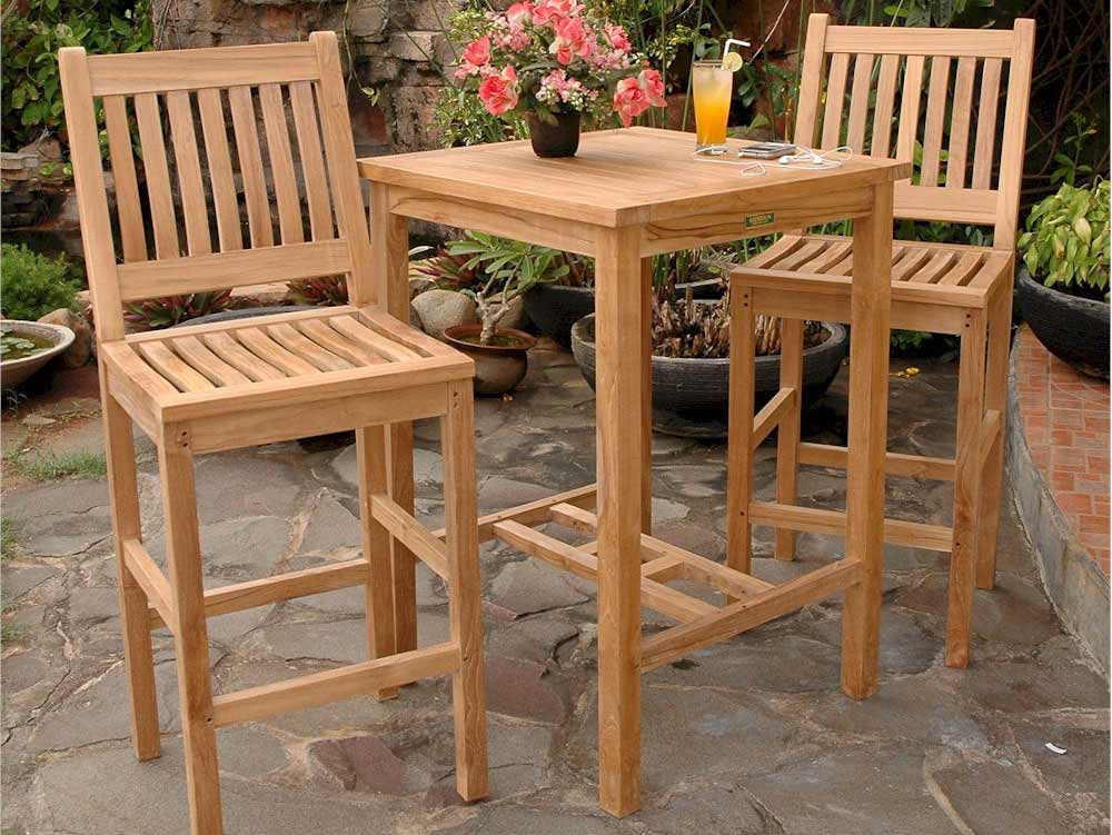 Teak Avalon Square Bar Table With 2 Chairs