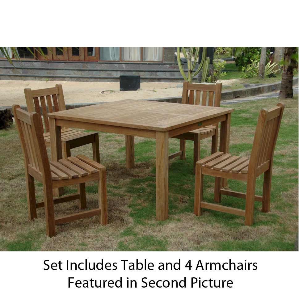 Teak Square Dining Set with 4 Arm Chairs