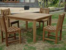 Teak Square Dining Set with 4 Side Chairs