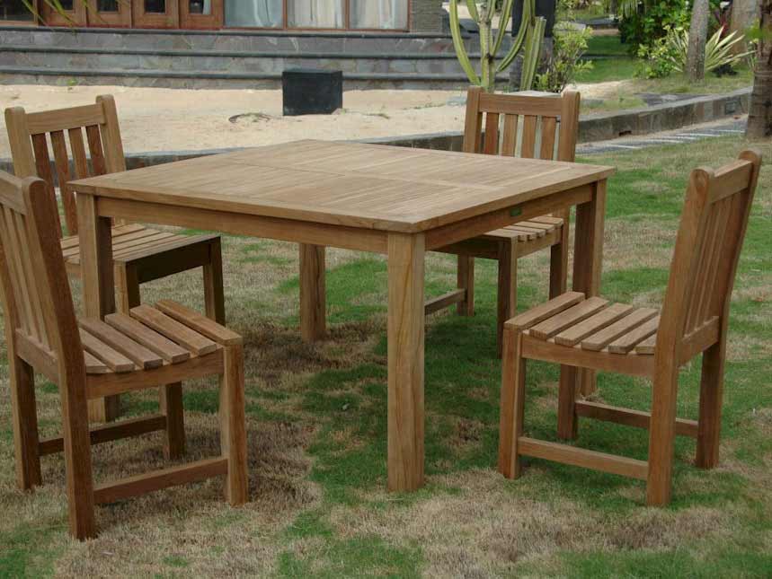 ADNSET101B Teak Square Dining Set with 4 Side Chairs sku ADNSET101B