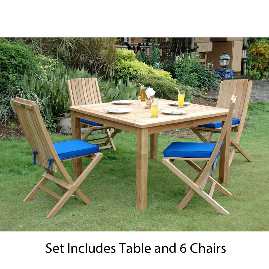 ADNSET105A Teak Square Dining Set with 6 Comfort Folding Chai sku ADNSET105A