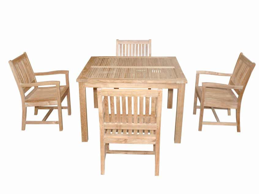 Teak Square Dining Set with 4 Rialto Arm Chairs