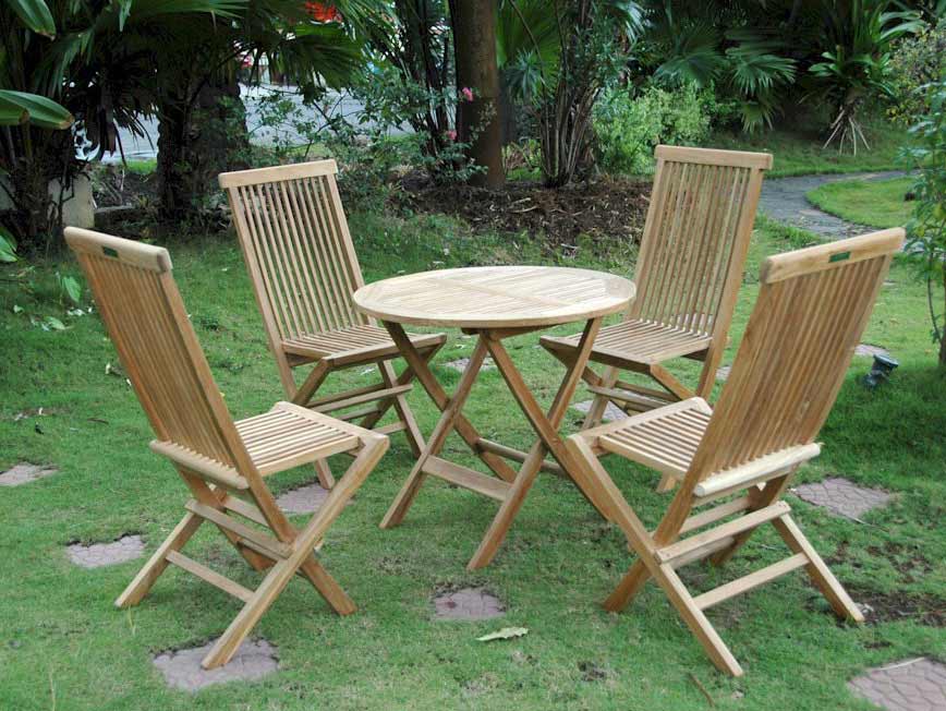 Teak Windsor Classic 31 In. Folding Picnic Set With 4 Chairs