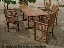 Teak Extendable Dining Table with 8 Wilshire Arm Chairs