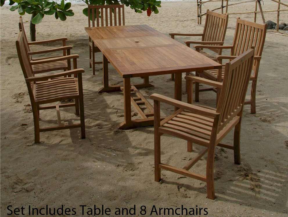 Teak Extendable Dining Table with 8 Wilshire Arm Chairs