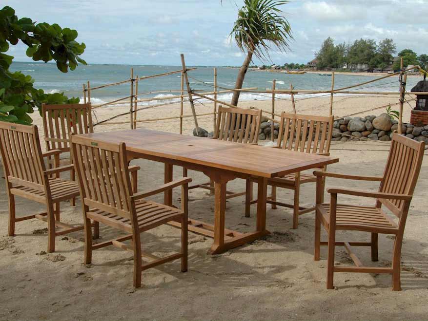 Teak Extendable Dining Table With 6 Wilshire Arm Chairs